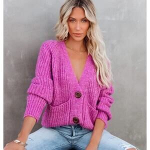 Fore Button Front Cardigan, Mauve, Size Large